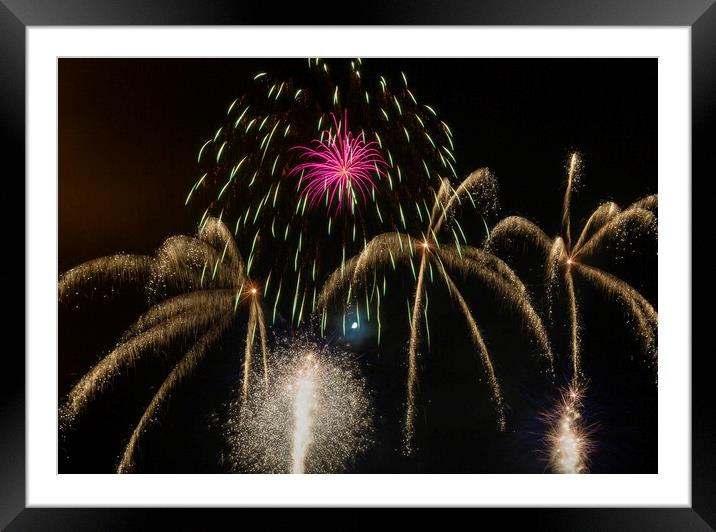 Firework display at Swansea Framed Mounted Print by Leighton Collins