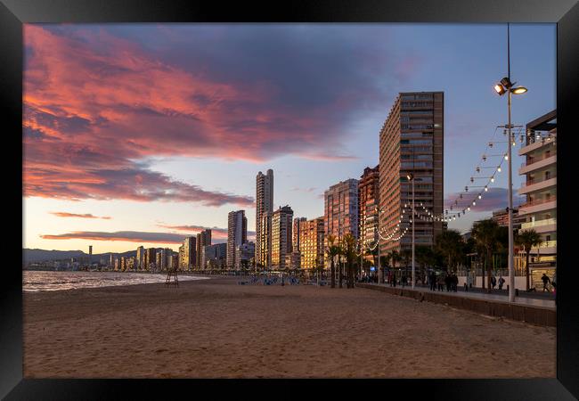 Sunset at Levante beach in Benidorm Framed Print by Leighton Collins