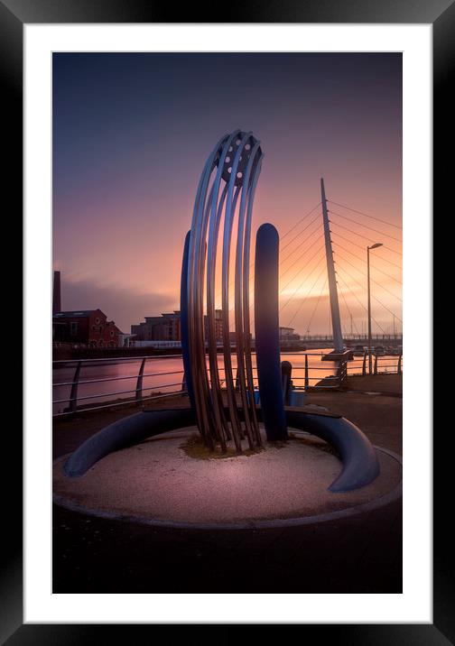 Riverside sculpture at the River Tawe Framed Mounted Print by Leighton Collins