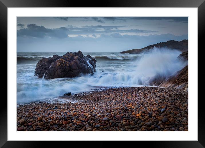 Crashing waves on Rotherslade Bay Framed Mounted Print by Leighton Collins