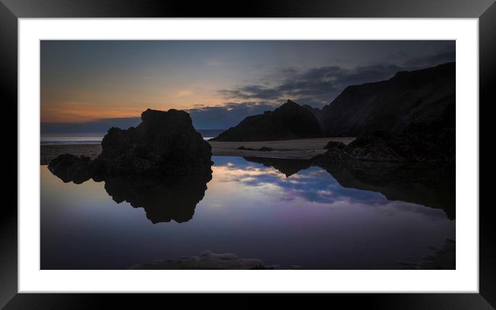 Rockpool reflections at sunset Framed Mounted Print by Leighton Collins