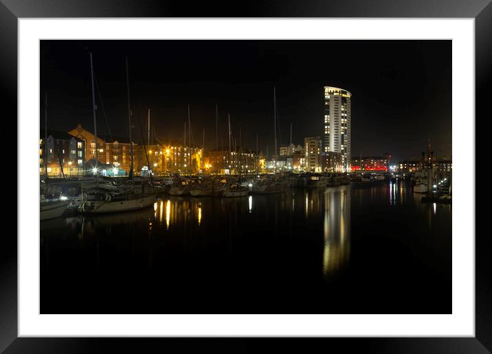 Evening reflections in Swansea Marina Framed Mounted Print by Leighton Collins