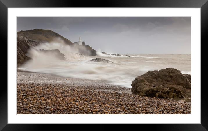Storm Ciara on Bracelet bay Framed Mounted Print by Leighton Collins
