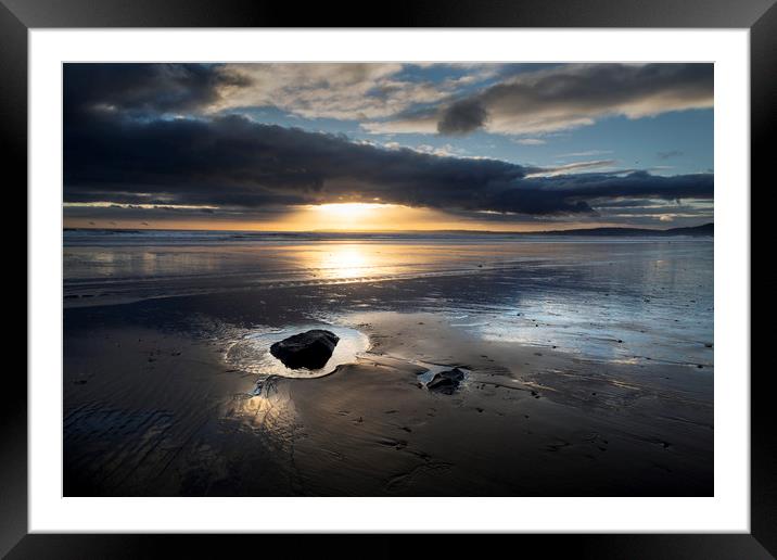 Sunset and wet sand Framed Mounted Print by Leighton Collins