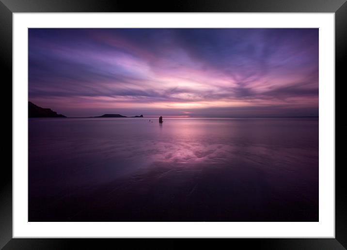 Sunset on Rhossili Bay, South Wales UK Framed Mounted Print by Leighton Collins