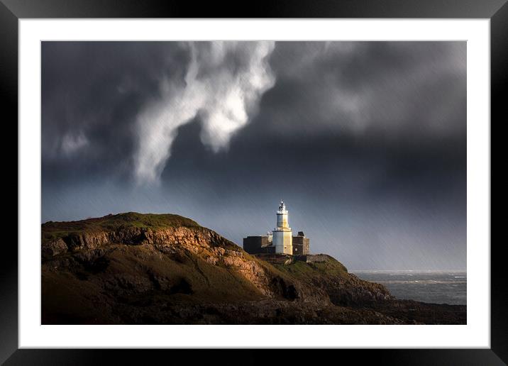 Mumbles lighthouse in the rain Framed Mounted Print by Leighton Collins