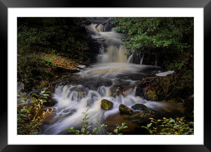 A small waterfall in Rhayader Framed Mounted Print by Leighton Collins