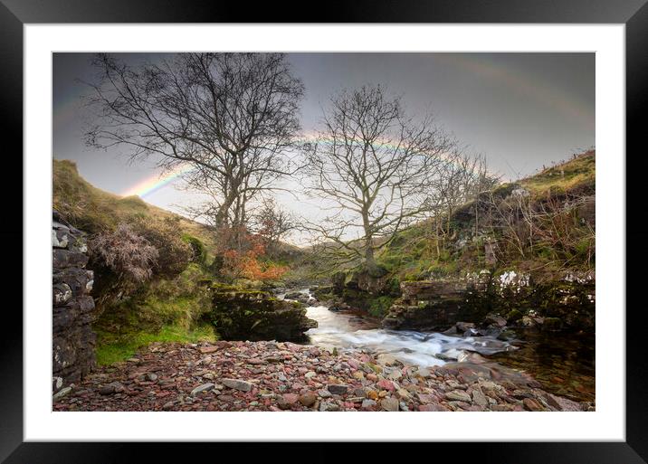 Double rainbow over the river Tawe Framed Mounted Print by Leighton Collins