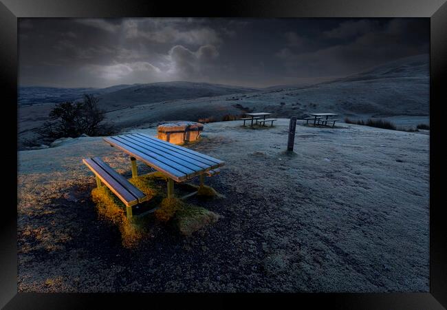 Early morning at the picnic table Framed Print by Leighton Collins