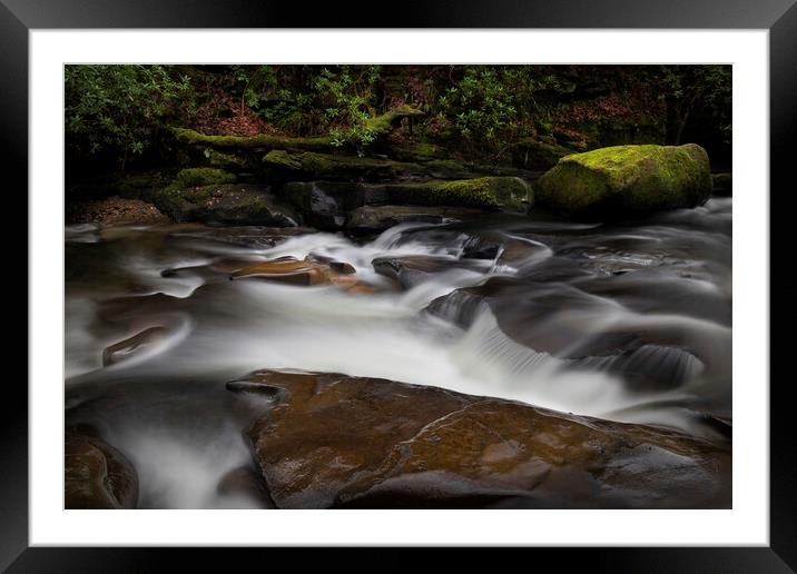 Moss covered rocks on The Upper Clydach River Framed Mounted Print by Leighton Collins