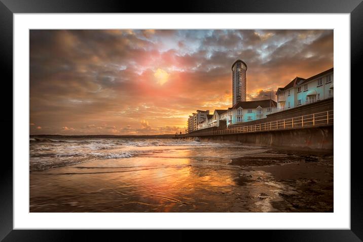 High tide at sunset at Swansea Bay Framed Mounted Print by Leighton Collins