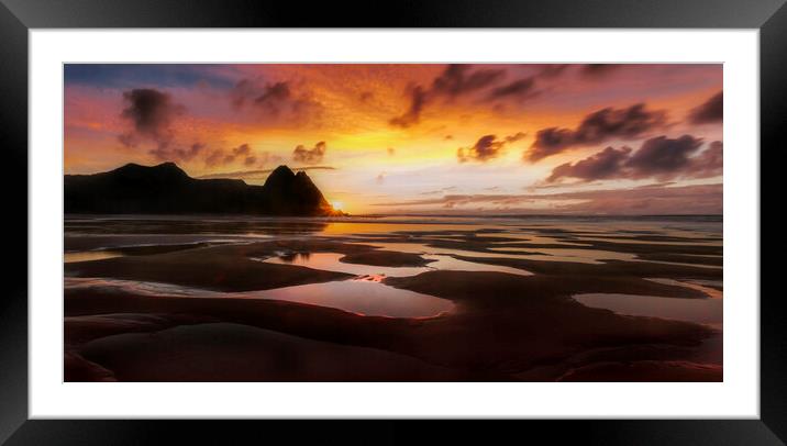 Three Cliffs Bay sunrise Framed Mounted Print by Leighton Collins