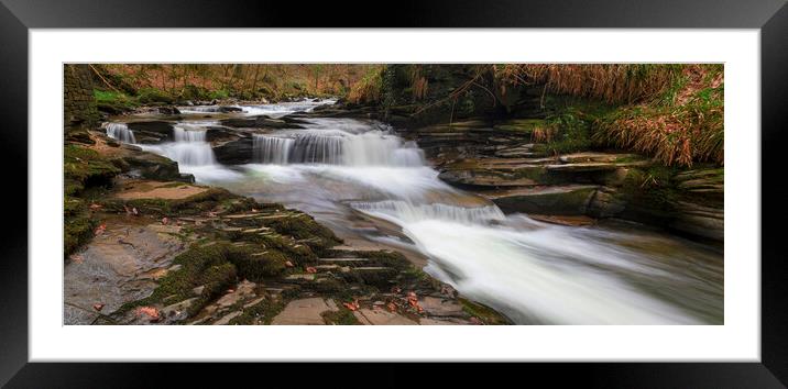 The waterfall on the Upper Clydach River Framed Mounted Print by Leighton Collins