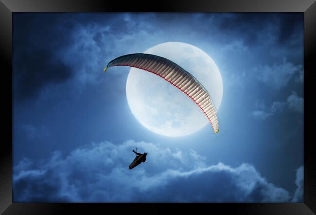 Paragliding into the moon Framed Print by Leighton Collins