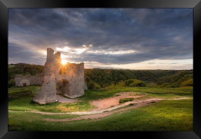 Pennard castle Sunset Framed Print by Leighton Collins