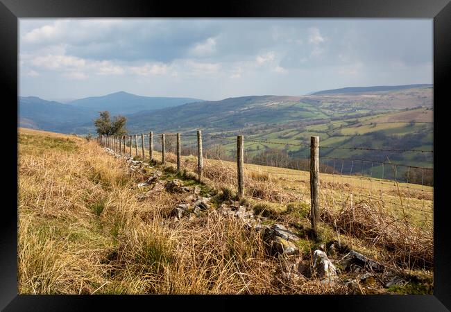 A fence on the Brecon Beacons Framed Print by Leighton Collins