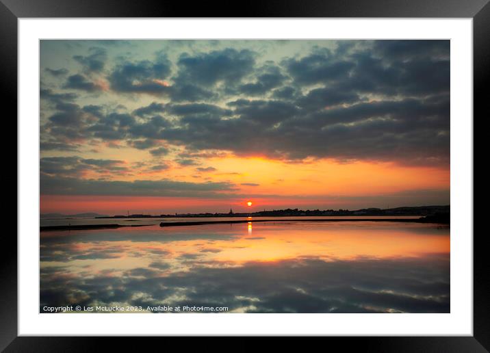 Salcoats Sunset Beach Framed Mounted Print by Les McLuckie