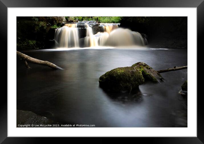 Long exposure waterfall Framed Mounted Print by Les McLuckie