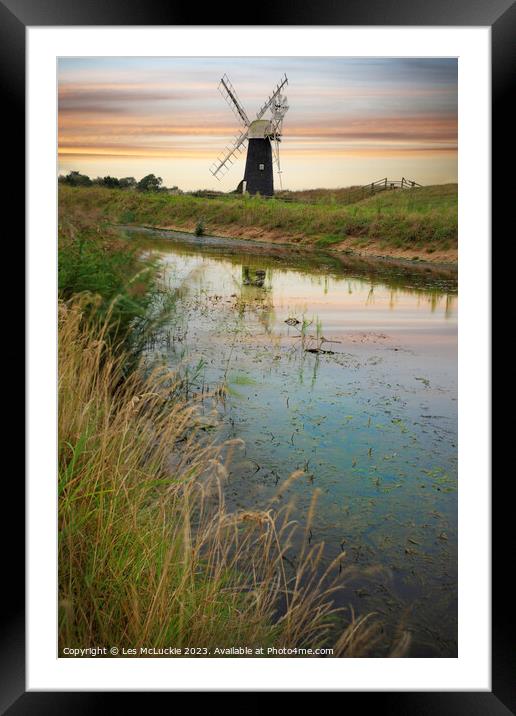 Windmill reflections Framed Mounted Print by Les McLuckie