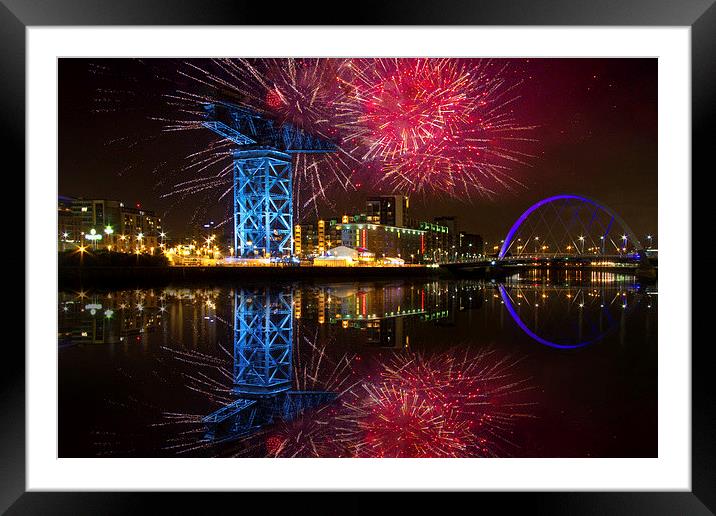 Glasgow Night Lights Up Sky Framed Mounted Print by Les McLuckie