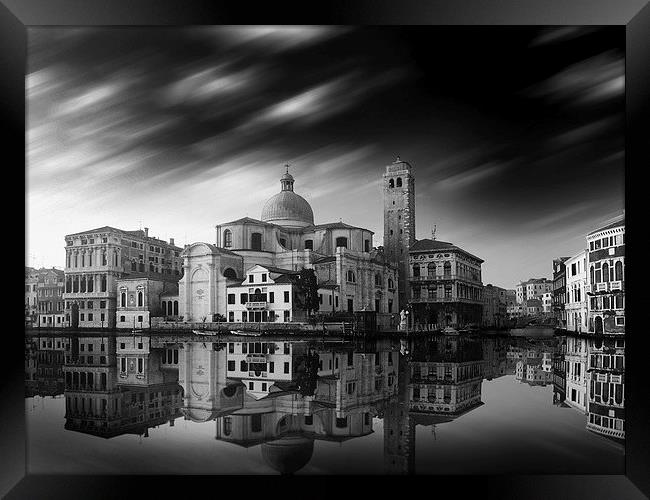 Enchanting Reflections of Venice Black and White Framed Print by Les McLuckie