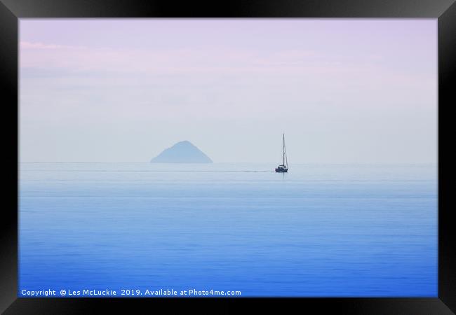 Ailsa Craig Sunset Sailing in Scotland Framed Print by Les McLuckie