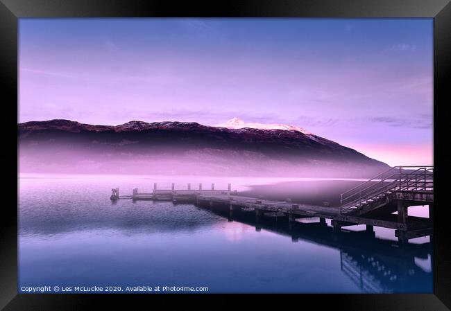 Majestic Ben Lomond and Tranquil Tarbet Pier Framed Print by Les McLuckie