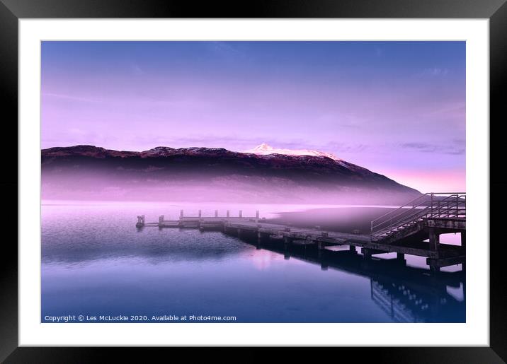 Majestic Ben Lomond and Tranquil Tarbet Pier Framed Mounted Print by Les McLuckie