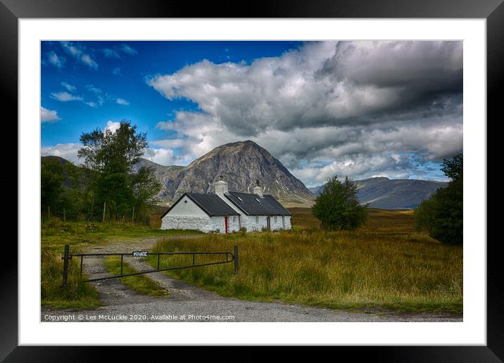 Majestic Scottish Cottage in Glen Coe Framed Mounted Print by Les McLuckie