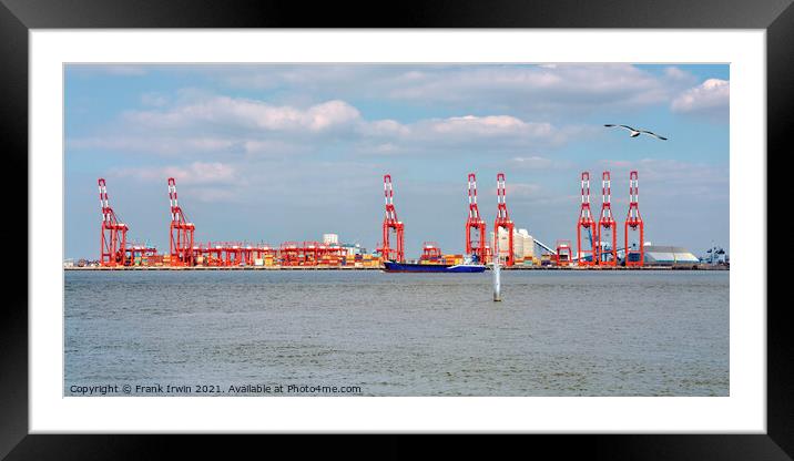 A coastal ship passes Liverpool 2 Container Port Framed Mounted Print by Frank Irwin