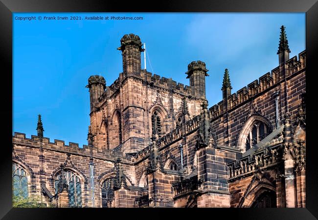 Chester Cathedral, Close up of one of the towers Framed Print by Frank Irwin
