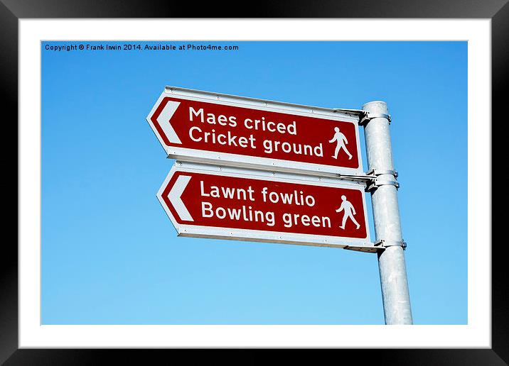 Multi-Lingual sports sign against a blue sky Framed Mounted Print by Frank Irwin