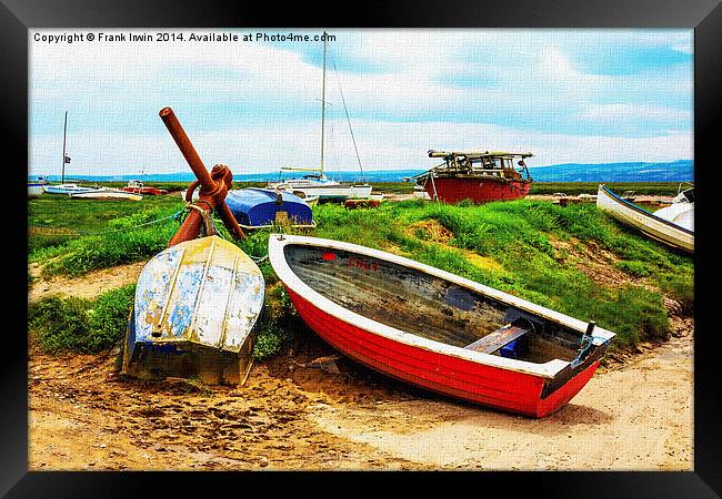 Boats lined up on Heswall Beach Framed Print by Frank Irwin