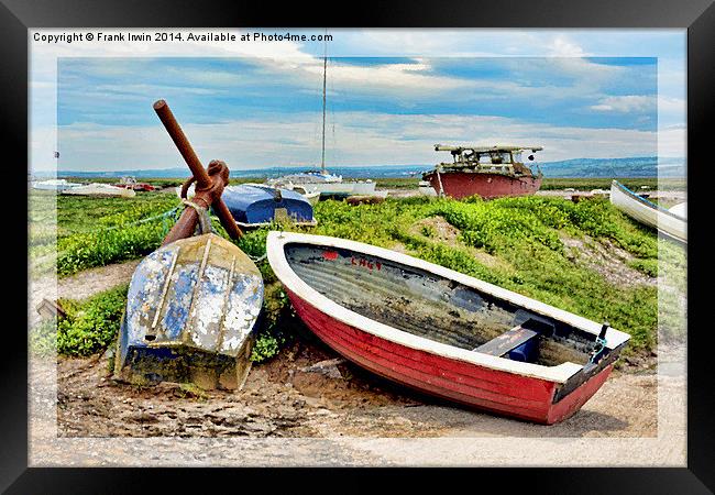 Boats lined up on Heswall Beach Framed Print by Frank Irwin