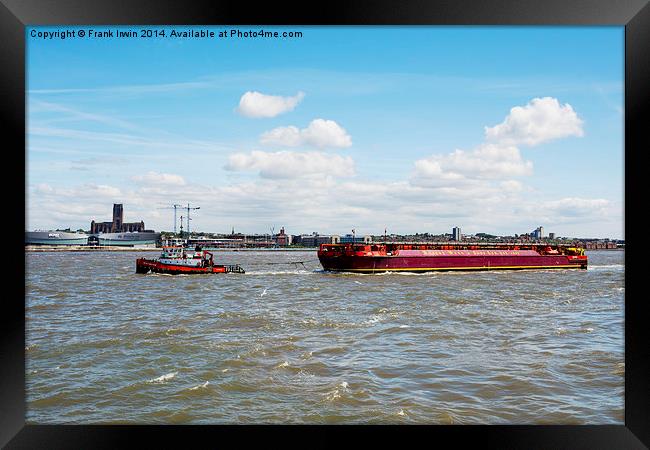  Towing a barge on the River Mersey Framed Print by Frank Irwin