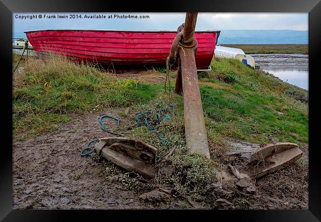  A Colourful red boat lies on Heswall Beach Framed Print by Frank Irwin