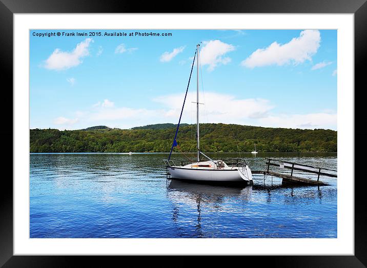 A yacht lies anchored on Windermere Framed Mounted Print by Frank Irwin