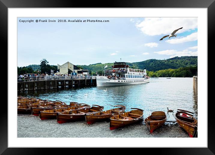 A Windermere cruise boat taking on passengers Framed Mounted Print by Frank Irwin