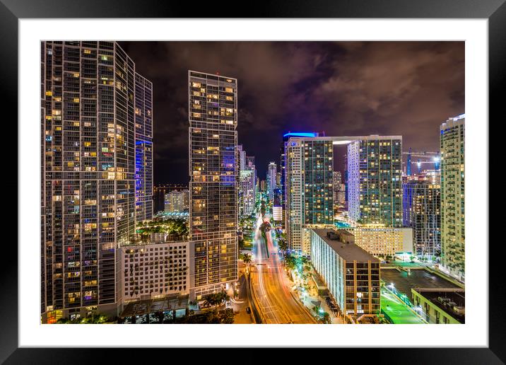 Miami Night Colours 2 Framed Mounted Print by Gareth Burge Photography