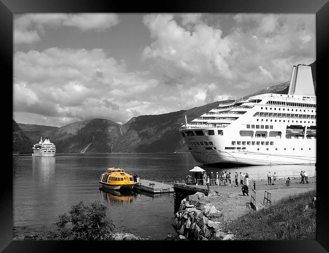 Cruise ships at Eidfjord Framed Print by Bill Lighterness