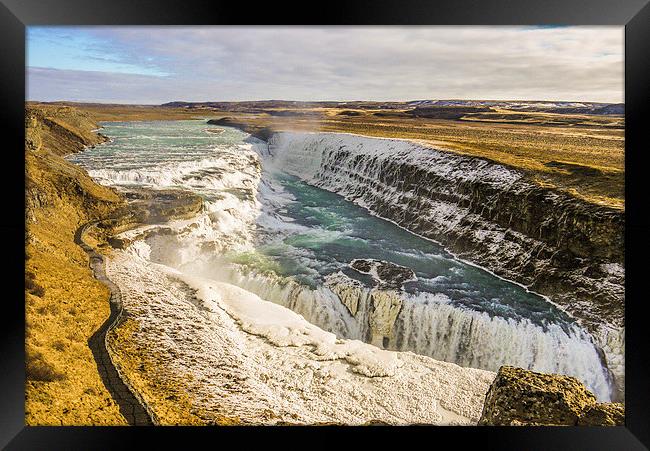 Gullfoss Waterfall Framed Print by Laura Kenny