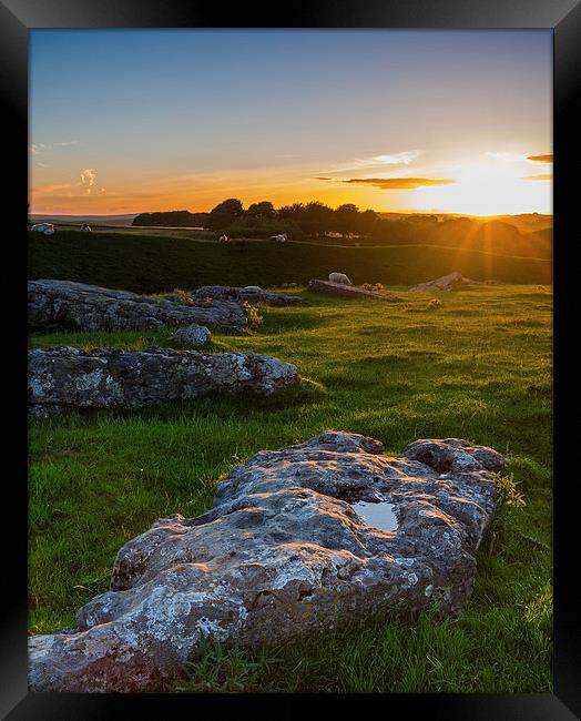 Arbor Low Sunset Framed Print by Laura Kenny