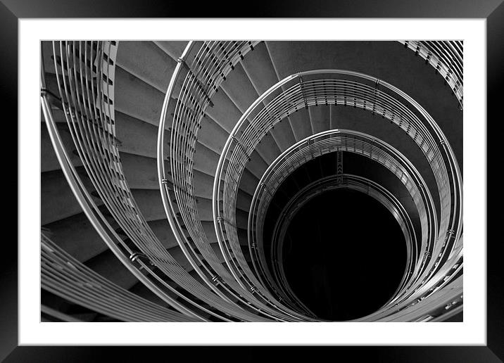 Stairwell, B&W, silver, vertical, tunnel Framed Mounted Print by Alasdair Rose