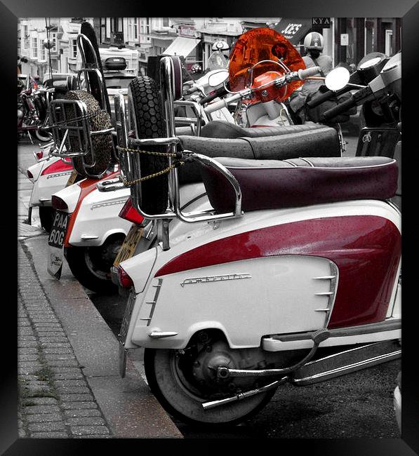 A row of Scooters Framed Print by Paul Austen