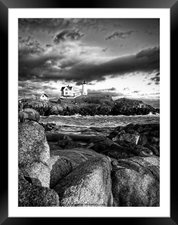 Nubble Lighthouse, Maine 6bw Framed Mounted Print by Steven Ralser