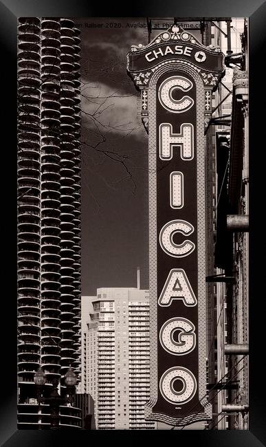 Chicago Sign in Black and White Framed Print by Steven Ralser