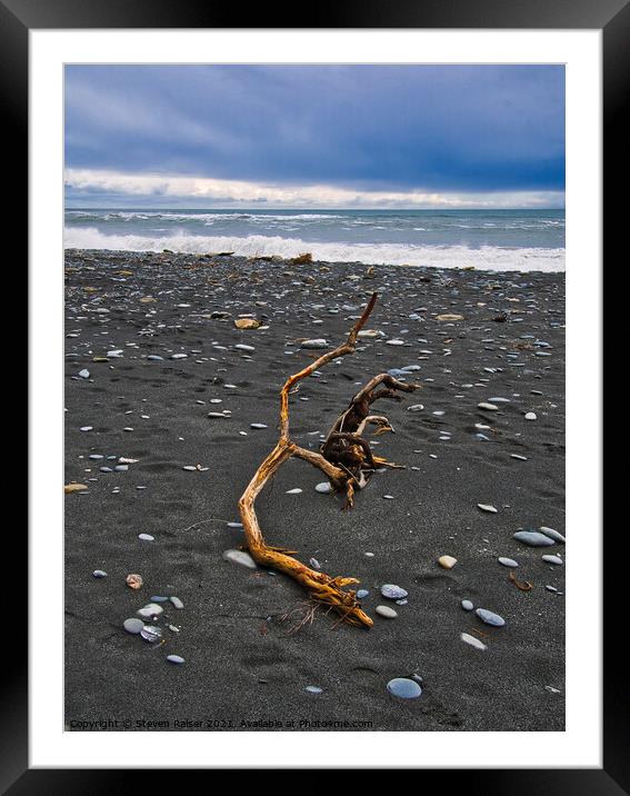 Driftwood - Okarita Beach - New Zealand 3 Framed Mounted Print by Steven Ralser