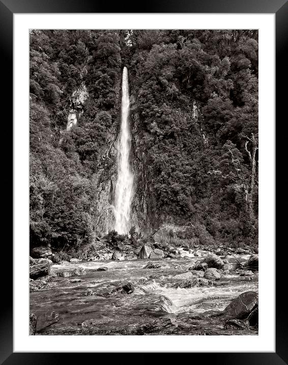 Thunder Creek Falls BW- New Zealand Framed Mounted Print by Steven Ralser
