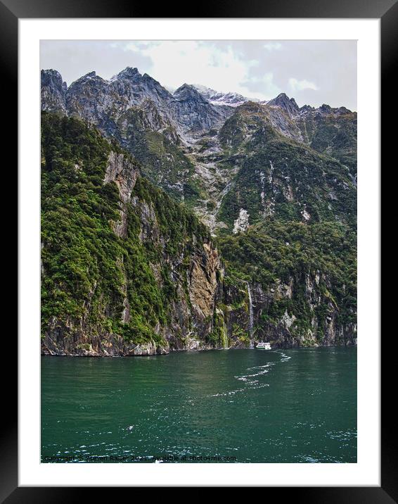 Waterfall - Milford Sound - New Zealand Framed Mounted Print by Steven Ralser