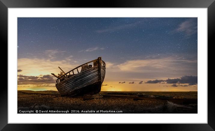 Old Dungeness Fishing Boat Under The Stars Framed Mounted Print by David Attenborough